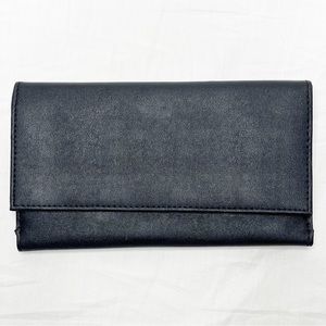 Three Stars Black Nylon Flap Wallet Billfold Snap Closure Credit Card